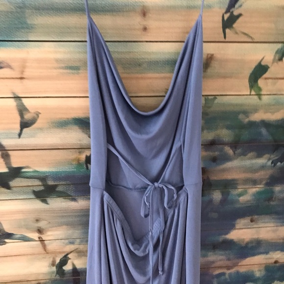 Charlotte Russe Dusty Blue Halter Dress with Tie in Back Low Back with Elastic - Picture 6 of 7